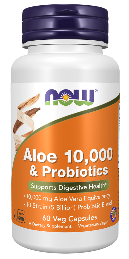 Aloe 10,000 & Probiotics - 60 Veg Capsules (Now Foods)