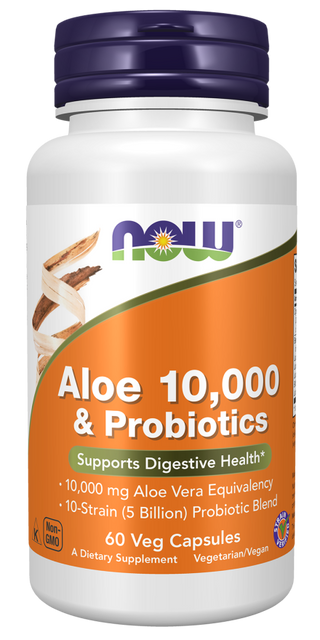 Aloe 10,000 & Probiotics - 60 Veg Capsules (Now Foods)