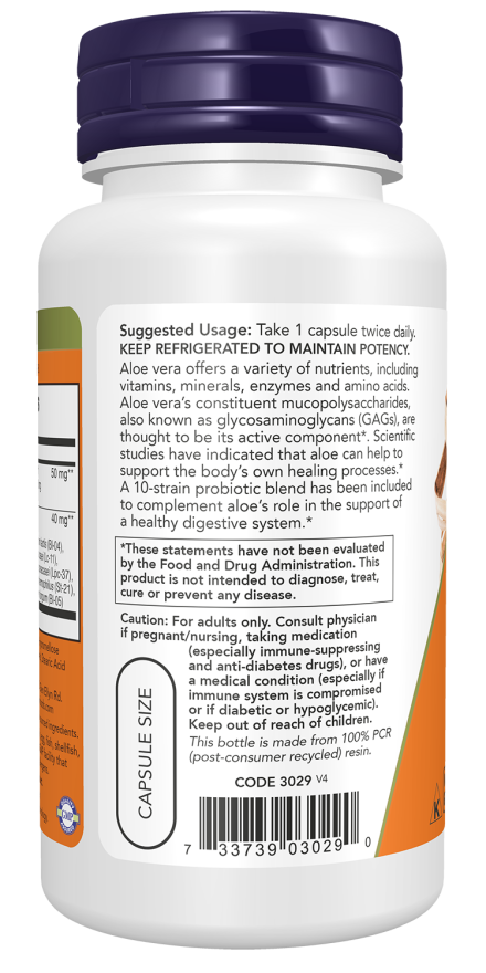 Aloe 10,000 & Probiotics - 60 Veg Capsules (Now Foods)