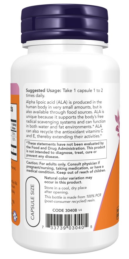 Alpha Lipoic Acid 100mg - 60 Veg Capsules (Now Foods)