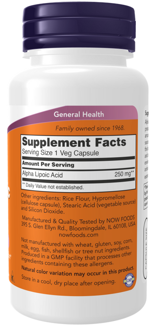 Alpha Lipoic Acid 250mg - 60 Veg Capsules (Now Foods)