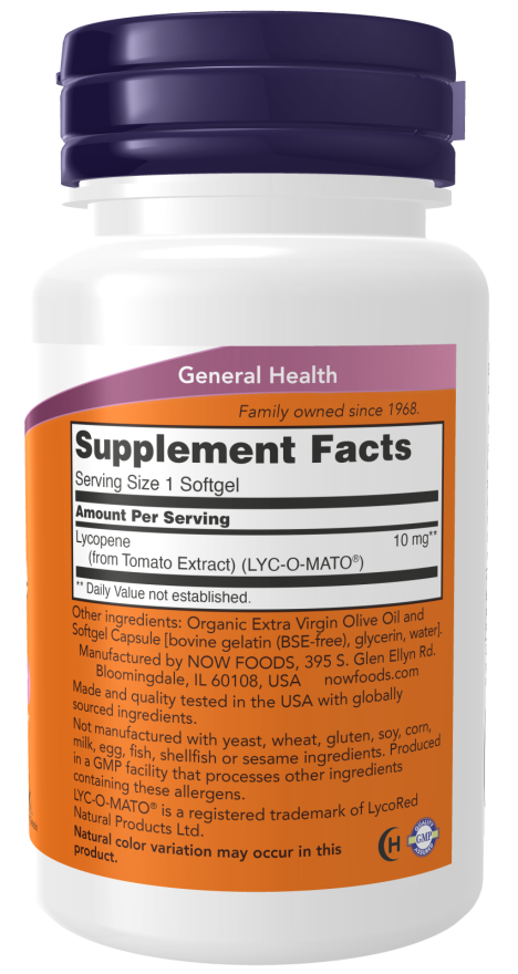 Lycopene 10mg 60 Sgels by Now Foods