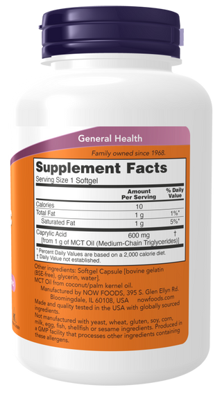 Caprylic Acid 600mg 100 Sgels by Now Foods