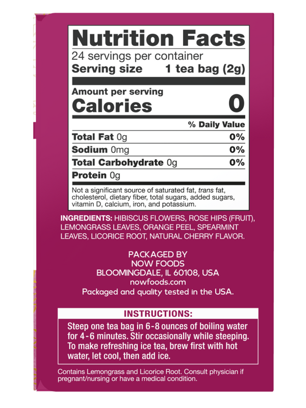 Heavenly Hip Hibiscus Tea Bags Organic 24 Bags by Now Foods