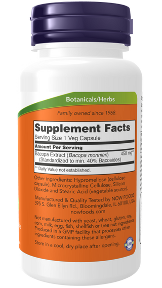 Bacopa Extract 450mg - 90 Veg Capsules (Now Foods)