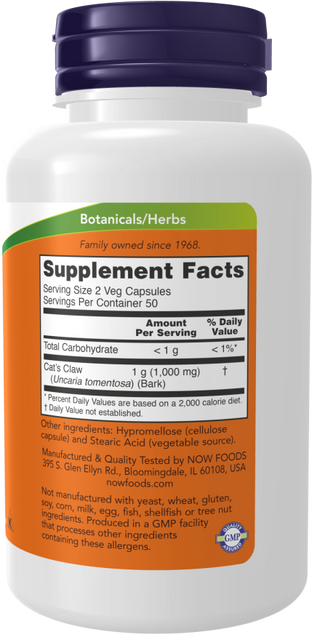 Cat's Claw 500mg - 250 Veg Capsules (Now Foods)