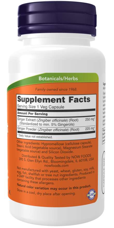 Ginger 5% Root Extract 250mg 90 Vcaps by Now Foods