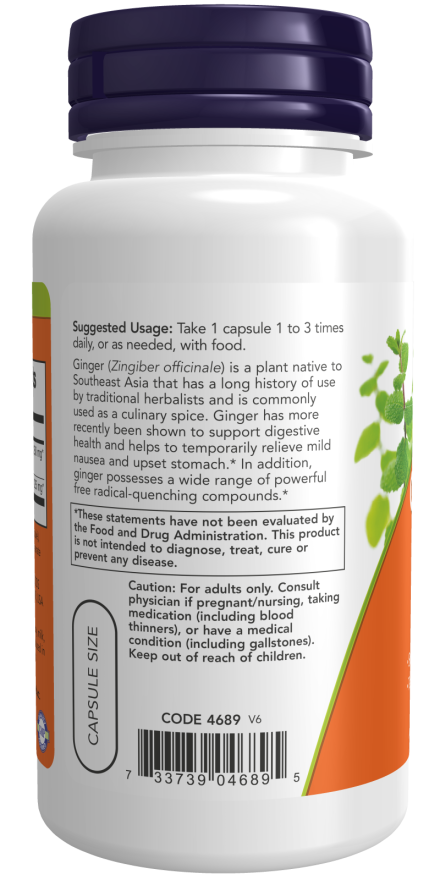 Ginger 5% Root Extract 250mg 90 Vcaps by Now Foods
