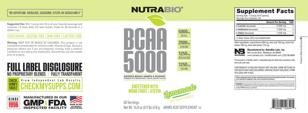 BCAA 5000 Natural - Lemonade - 0.9 LB (NutraBio)