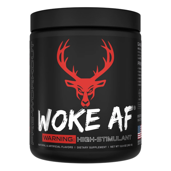 WOKE AF High- Stimulant Pre-Workout - 12.8 OZ - Blood Raz (Bucked Up)