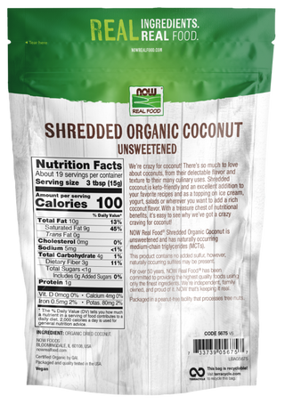 Coconut Shredded Unsweetened Organic 10 oz by Now Foods