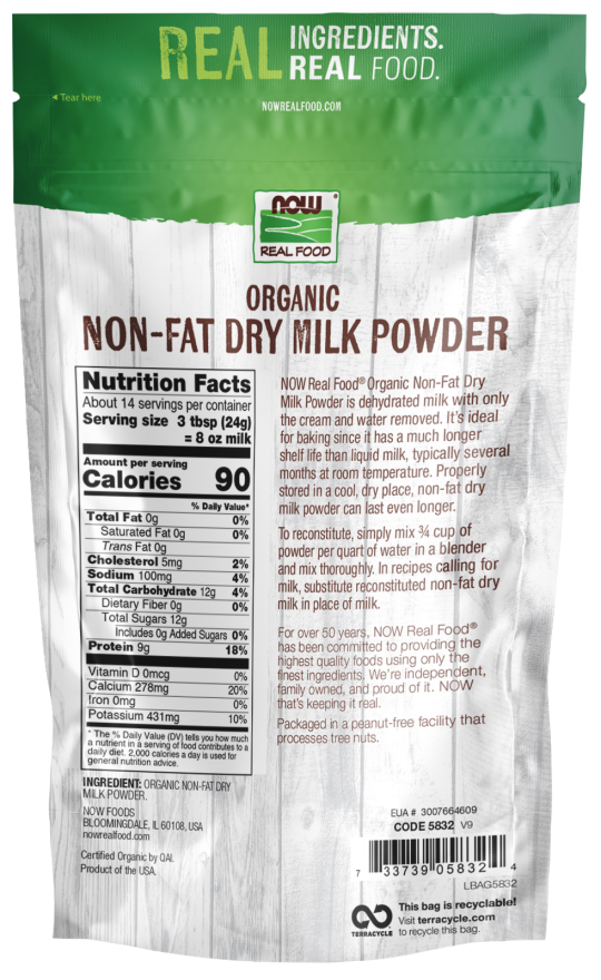 Non Fat Dry Milk Organic 12 oz by Now Foods