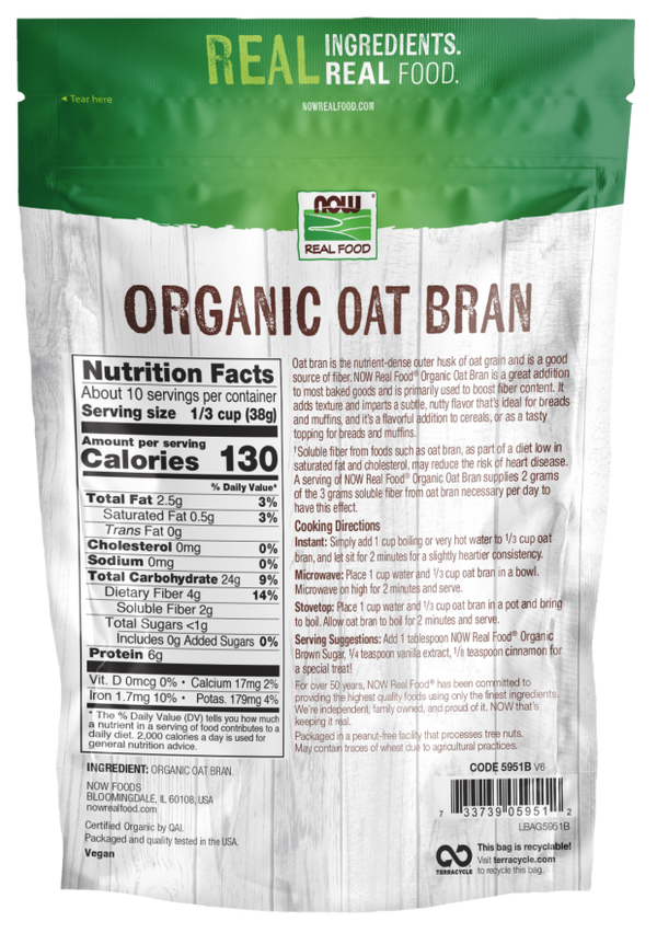 Oat Bran Organic 14 oz by Now Foods