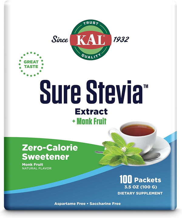 Sure Stevia Plus Monk Fruit  100ct  fine Unflavored by Kal