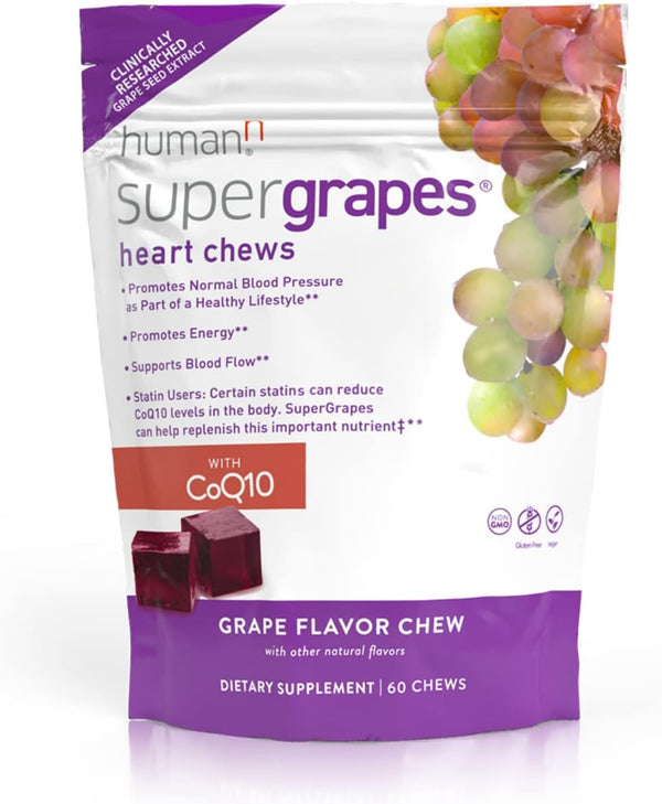 Superbeets Heart Chews Now with CoQ10 - 60 Chews Grape Flavor (Humann)