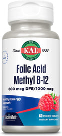 Folic Acid Methyl B-12  60ct 800mcg lozenge Raspberry by Kal