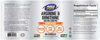 Arginine & Ornithine 500mg/ 250 Mg - 100 Veg Capsules (Now Sports)