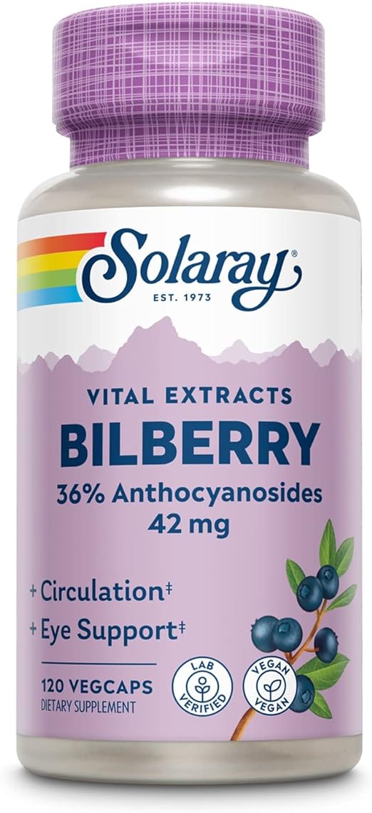 Bilberry 36% Anthocyanosides 120ct 42mg veg cap by Solaray