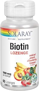 Biotin 60ct 5000mcg lozenge Peach Strawberry Banana by Solaray