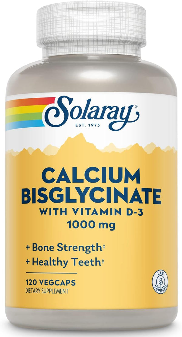 Calcium Bisglycinate w Vit D3 120ct 1000mg veg cap by Solaray