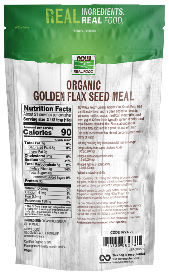 Golden Flax Meal Organic 12 oz by Now Foods