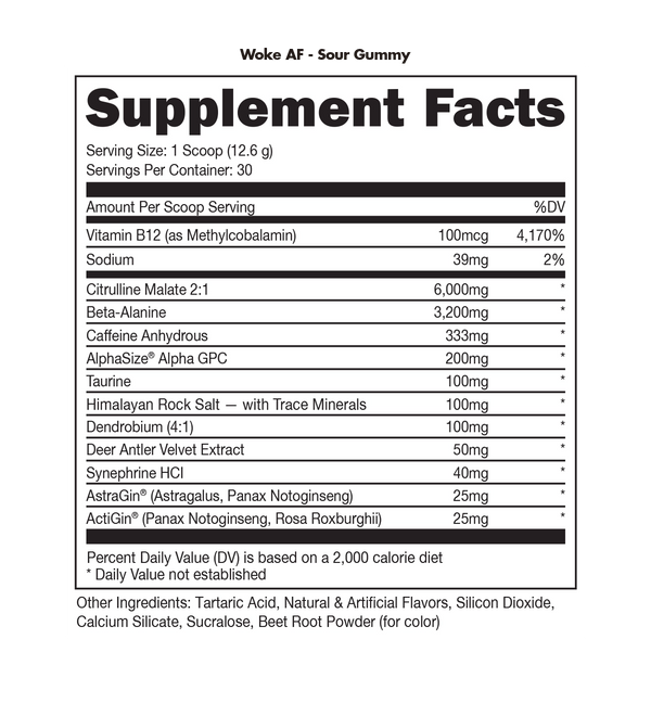 WOKE AF High- Stimulant Pre-Workout - 13.3 OZ - Sour Gummy (Bucked Up)