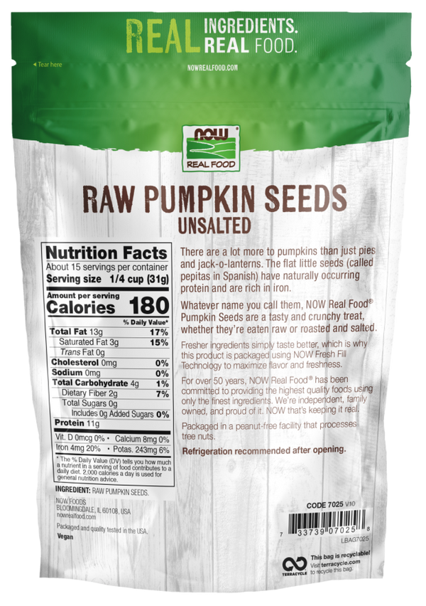 Pumpkin Seeds Raw 1 lb by Now Foods (BACKORDERED)