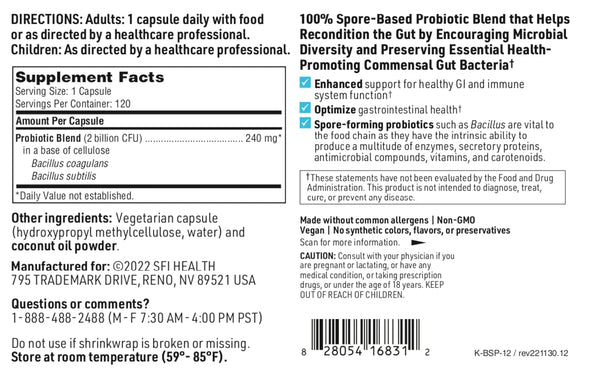 BioSpora Probiotic - 120 Caps Klaire Labs