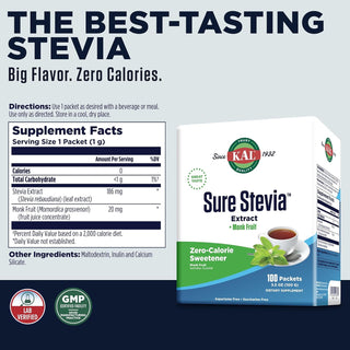 Sure Stevia Plus Monk Fruit  100ct  fine Unflavored by Kal