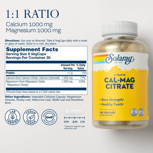 Cal-Mag Citrate 1:1 Ratio 270ct by Solaray