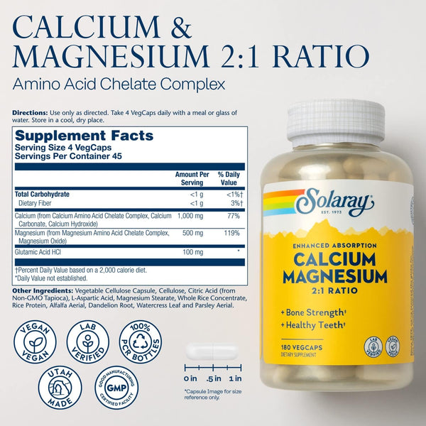 Calcium Magnesium ENAB 2:1 Ratio 90ct veg cap by Solaray