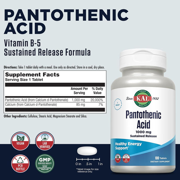 Pantothenic Acid SR  100ct 1000mg by Kal