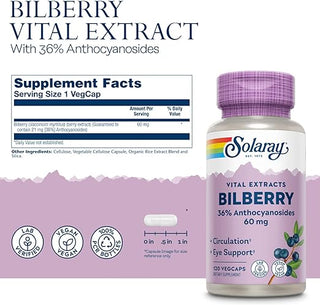 Bilberry 36% Anthocyanosides 120ct 60mg veg cap (Solaray)