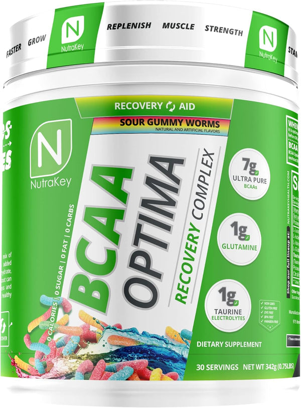 BCAA Optima Recovery Complex - 30 Servings Sour Gummy Worms (Nutrakey)