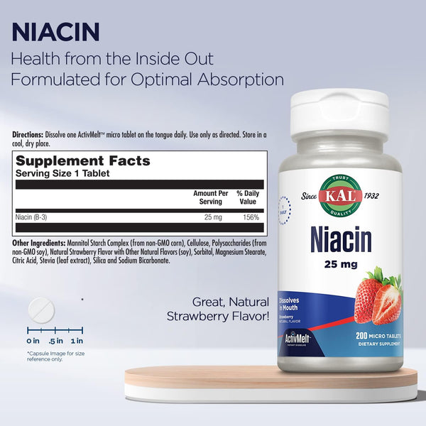 Niacin  200ct 25mg lozenge Strawberry by Kal