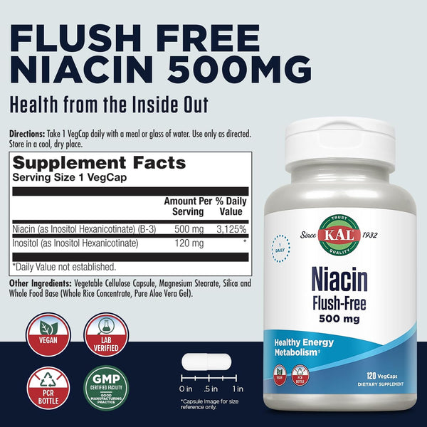 Niacin Flush-Free  120ct 500mg veg cap by Kal