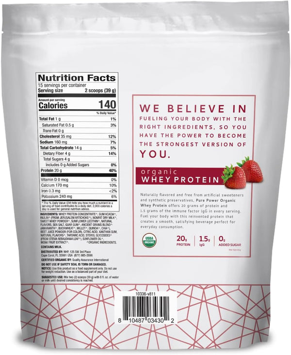 Pure Power Organic Whey Protein- Strawberry 20.60 oz by Dr. Mercola