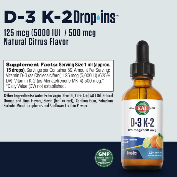 D-3 K-2 VS  3floz 125mcg  Citrus by Kal