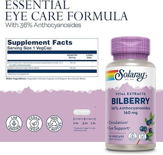 Bilberry & Lutein QD-36% Anthocyanosides 30ct 160mg veg cap