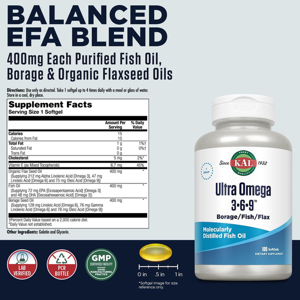 Omega 3 6 9  100ct 1200mg by Kal