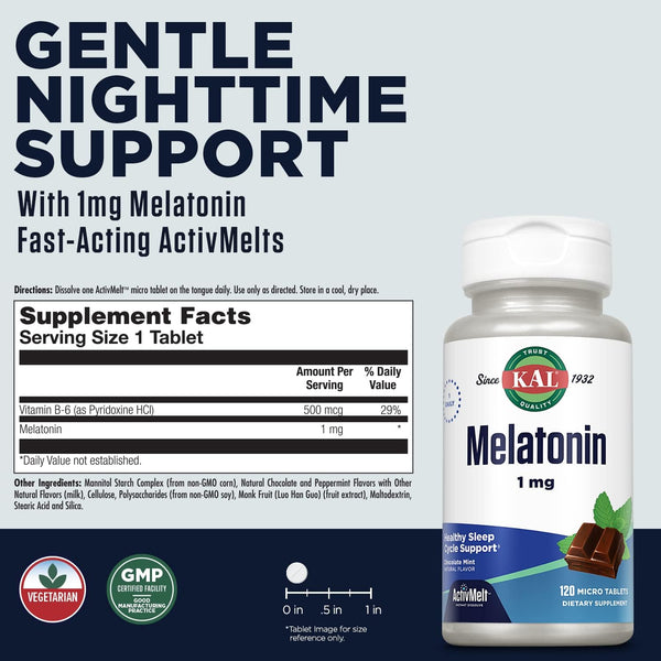 Melatonin  120ct 1mg lozenge Chocolate Mint by Kal