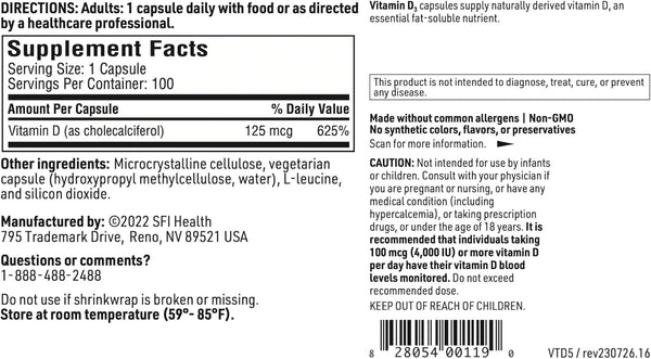 Vitamin D3 5000IU - 100 Caps Klaire Labs