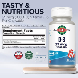 D3  200ct 25mcg chewable Peppermint by Kal