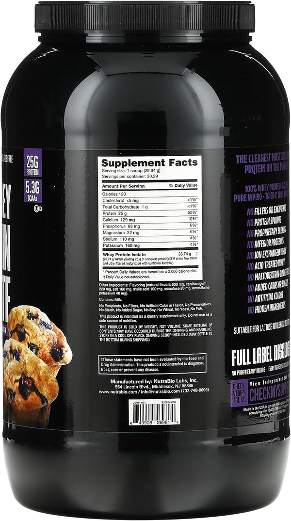 100% Whey Protein Isolate - 5 LB - Blueberry Muffin (NutraBio)