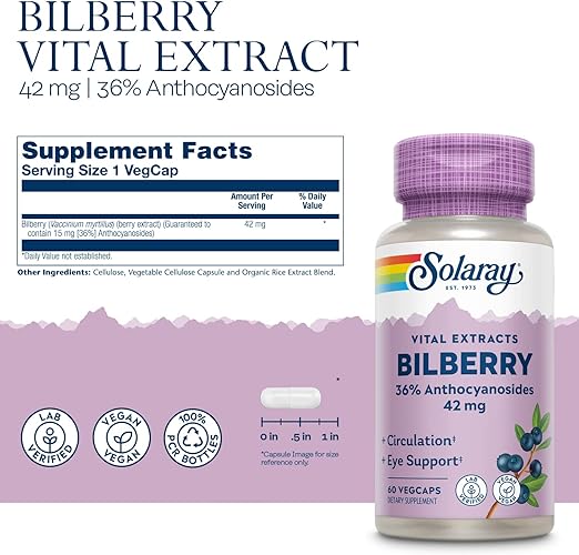 Bilberry 36% Anthocyanosides 60ct 42mg veg cap