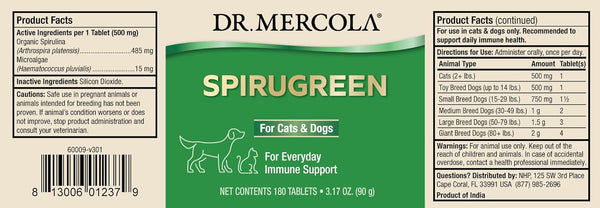 SpiruGreen Superfood for Cats & Dogs - 180 Tablets (Dr. Mercola)