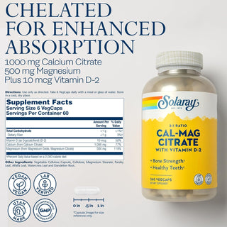 Cal-Mag Citrate w Vit D2 2:1 Ratio 360ct veg cap by Solaray