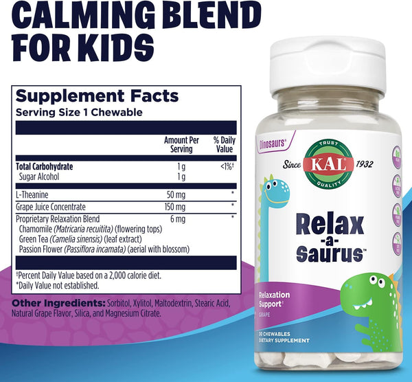 Relax-a-Saurus  30ct  chewable Grape by Kal