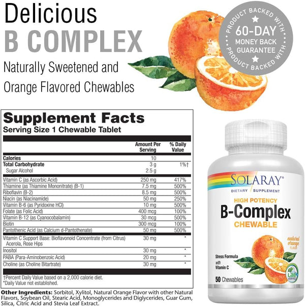 B-Complex HP-Stress Formula 50ct 250mg chewable Orange by Solaray