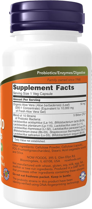 Aloe 10,000 & Probiotics - 60 Veg Capsules (Now Foods)